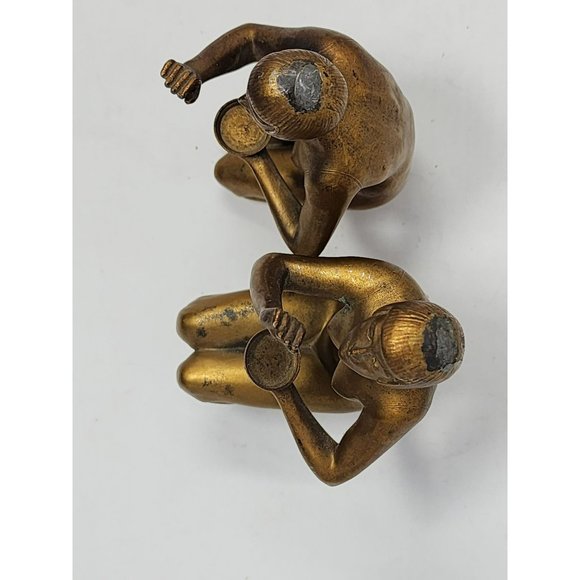 2 Vintage Bronze/Brass Nude Woman Kneeling Reaching Out Holding‎ Tray/Plate - Picture 5 of 14